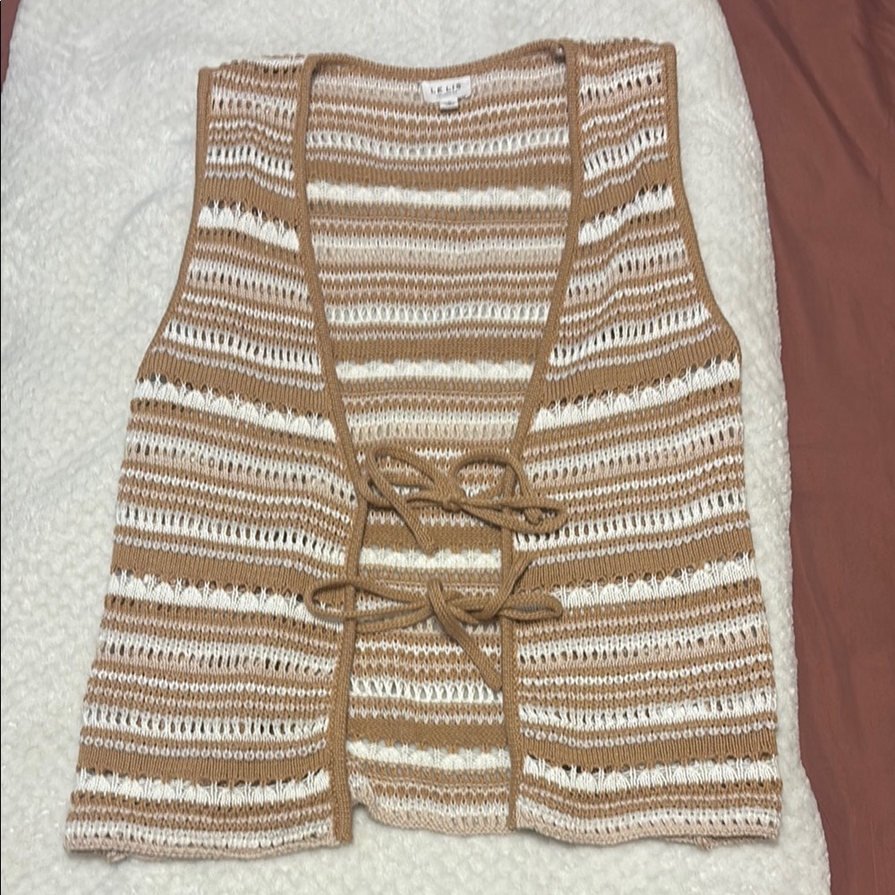 Le Lis Tan and White Striped Cardigan Vest